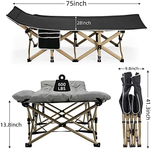 Fragess Portable Camping Cot, 600LBS Max Load, Extra Wide with Thick Mattress, Folding Cot for Outdoor Camping/Office, Home Nap (Grey) - Image 6