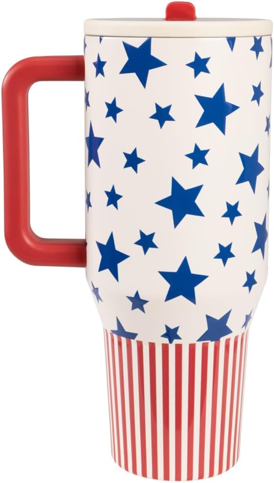 HydroJug Traveler - 40 oz Water Bottle with Handle & Flip Straw - Fits in Cup Holder, Leak Resistant Tumbler-Reusable Insulated Stainless Steel & Rubber Base - Gifts for Women & Men, Americana - Image 4