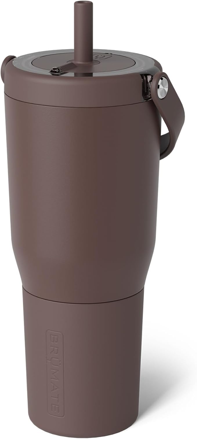 BrüMate Resa 35oz 100% Leakproof Tumbler w/Handle & Straw | Flexible SoftSip Straw | Silicone Sleeve for Durability | Stainless Steel | Cup Holder & Travel Friendly Water Bottle (Java) by Br%C3%BCMate