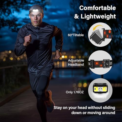 MIOISY Headlamp Rechargeable, Ultra Bright LED Head Lamp Flashlight with White Red Light, Motion Sensor Waterproof Headlight,8 Modes Head Lights for Outdoor Camping Fishing Running-4 Pack - Image 5