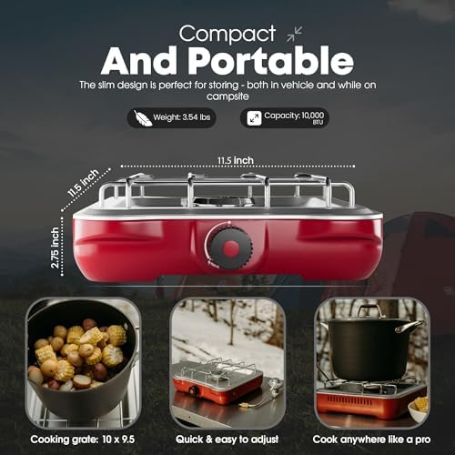 GasOne Single Propane Burner Camp Stove – 10,000BTU Portable Stove Propane Grill with Removable Cooking Grid – Large Easy to Use Knob – Carry Case Included - Image 3