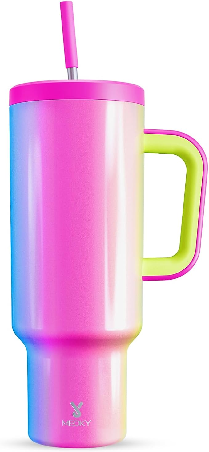 Meoky 50 oz Tumbler with Handle, Tumbler with Lid and Straw, Insulated Stainless Steel Travel Mug, 100% Leak-proof, Keeps Cold for 36 Hours or Hot for 12 Hours (Carnival) by MEOKY