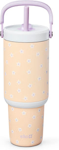 Ello Oasis Go+ 32oz Tumbler with Top Handle and Retracting Straw | Reusable Insulated Stainless Steel Cup, 100% Leakproof Water Bottle, 24 Hours Cold, Cup Holder Friendly For Travel | Daisies by Ello