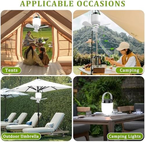 Rechargeable Camping Fan with LED Lantern, 2 in 1 Portable Small Ceiling Fan with Light for Outdoor Tent Gazebo Patio RV, USB C Battery Powered White Fan with Remote, Detachable 3 Blade Hanging Fan - Image 7