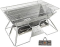 CAMPINGMOON Large Portable Campfire Fire Pit BBQ Grill Stainless Steel Foldable Collapsible Wood Burning Charcoal Grill for Heavy Duty Outdoor Cooking RV Camping, 20x13-inch, Carry Bag included MT-3 by CAMPINGMOON