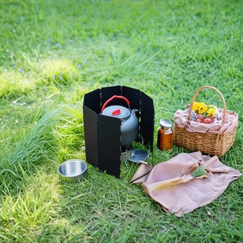Black Camping Stove Windscreen,Lightweight Aluminum Outdoor Windshield Gas Stove Wind Screen for Camping, Wind Guard Glamping, Hiking, Picnic, Backpacking - Image 6