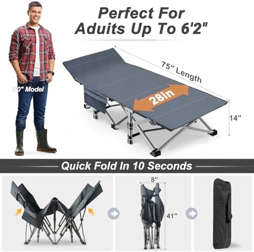ABORON Camping Cot for Adults, 28 in Wide Folding Bed with Mattress - Image 6