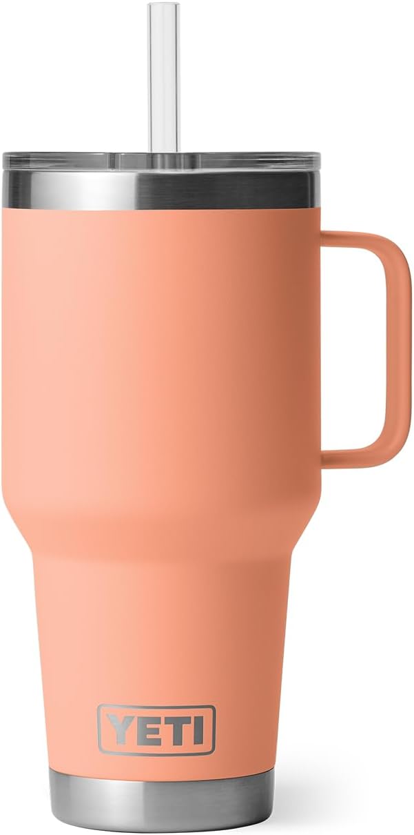 YETI Rambler 35 oz Tumbler with Handle and Straw Lid, Travel Mug Water Tumbler, Vacuum Insulated Cup with Handle, Stainless Steel, Lowcountry Peach - Image 7