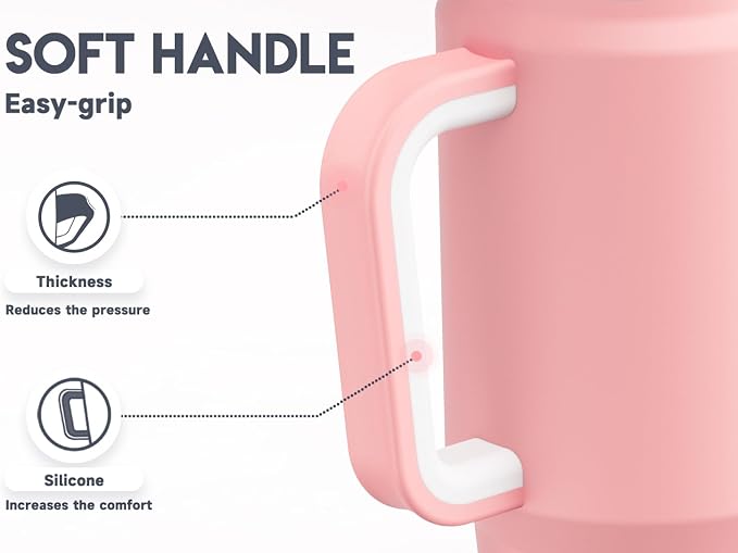 Meoky 32 oz Tumbler with Handle, Insulated Tumbler with Lid and Straw, Stainless Steel Travel Mug, Keeps Cold for 24 Hours, 100% Leak Proof, Fits in Car Cup Holder (Blush) - Image 4