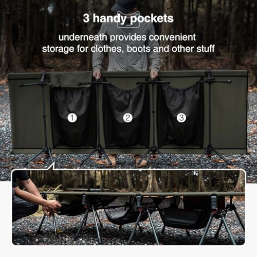 ONETIGRIS SUPRATIROS Extra Large Camping Cot, Height Adjustable Oversized Sleeping Cot with Extending Legs for Camping, Car Trips, Truck, Beach, Office Nap, Sturdy Supports Up to 400lbs (Ranger Green) - Image 5