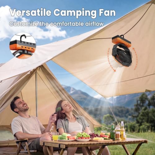 FRIZCOL 3-in-1 Camping Fan - Portable Fans Rechargeable - 24000mAh Battery Powered Fan with Light & Remote for Indoor, Outdoor, Tent, Travel, Fishing, Jobsite, Gifts for Men Dad Him - Orange - Image 5