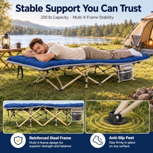 Yaheetech Folding Camping Cot Heavy Duty with Thick Mat & Carry Bag - Image 4
