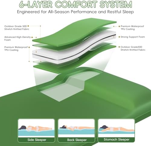 Memory Foam Camping Sleeping Pad, Foldable and Portable Self-Inflating Camping Mattress Pad, 9.5 R-Value Insulated & Quiet Sleeping Mat with Pillow, Compact for Backpacking Hiking Car Traveling Tent - Image 4