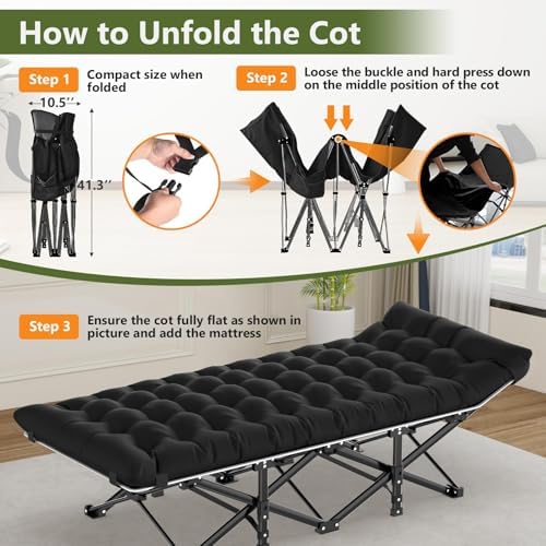 Slendor Camping Cot for Adults, Portable Folding Cot w/Carry Bag, 500lbs - Image 5