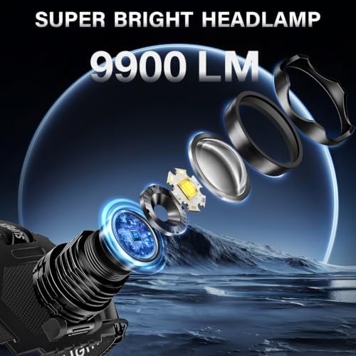 AKNEAR Rechargeable LED Headlamp 99000 High lumens Bright with Red Light - Image 2