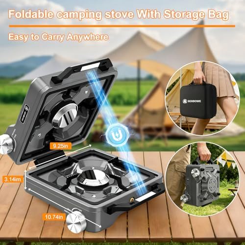 2-Burner Pro Camping Stove,24000 BTU Camp Stove,Foldable Propane Stove Includes Carry Bag,Windscreen Griddle, Portable Stove,Camping Essentials,Suitable For Outdoor Cooking (Gray) - Image 6