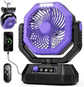 MKG Camping Fan Rechargeable, Oscillating Battery Powered Hanging Tent Fan with Light and Remote, Portable for Camp, Outdoor, Emergency Power Outage, Fishing, RV Travel (Purple) by MKG