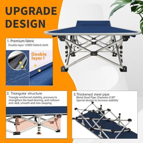 2 Pack Camping Cot with Pad, Cot Bed Folding Cot,Blue and Purple - Image 3