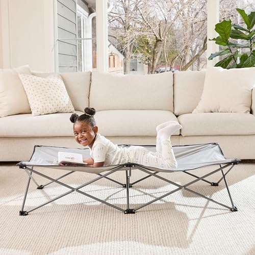 Regalo Extra Long My Cot® Portable Toddler Bed, Foldable Kids Travel Bed & Camping Cot for Ages 2–8, Indoor/Outdoor, Extra Large 54” x 28” x 12”, Supports up to 80 lbs, Gray - Image 2