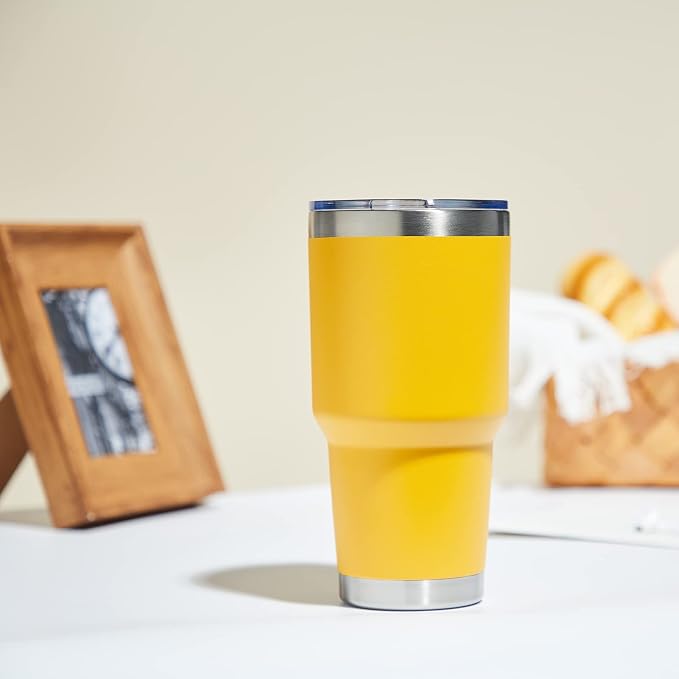 MEWAY 30oz Insulated Tumbler With Lids and Straws,Stainless Steel Double Vacuum Coffee Tumbler Cup, Brush, Durable Powder Coated Coffee Cup for Cold & Hot Drinks, Office, Travel(Yellow,8 PACK) - Image 5