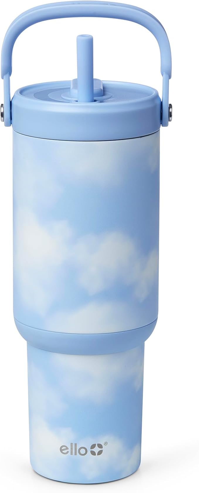 Ello Oasis Go+ 26oz Tumbler with Top Handle and Retracting Straw | Reusable Insulated Stainless Steel Cup, 100% Leakproof Water Bottle, 24 Hours Cold, Cup Holder Friendly For Travel | In The Clouds by Ello