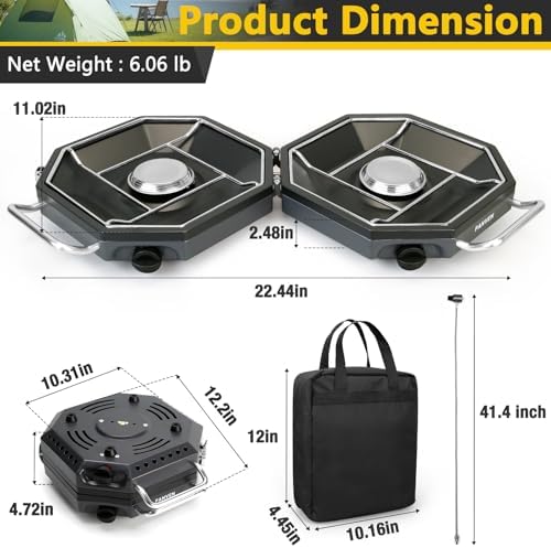 2 Burner Camping Stove, 20,000 BTU Propane Camp Stove with Wiandscreen - Image 5