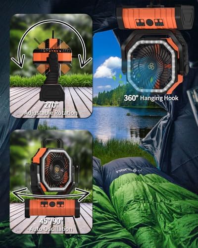 ADUST Camping Fan Battery Powered 20000mAh Outdoor Tent Fans - Orange - Image 6
