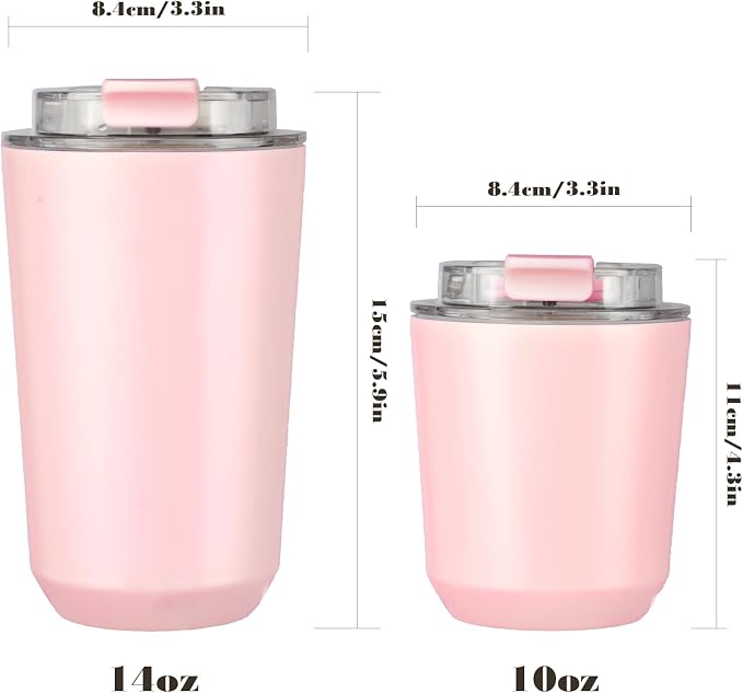 Puraville Insulated Tumblers with Lid, 10 oz Travel Coffee Mug Stainless Steel Vacuum Cup, Leak Proof Reusable Double Walled Coffee Tumbler for Iced and Hot Drinks, Pink - Image 2