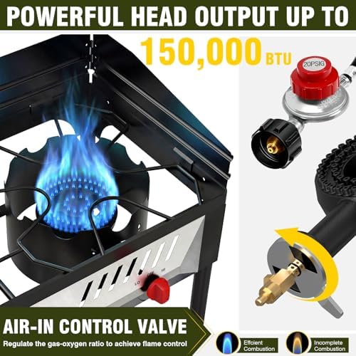 BESTFIRE High Pressure 150k BTU 2 Burner Outdoor Propane Gas Stove - Image 6