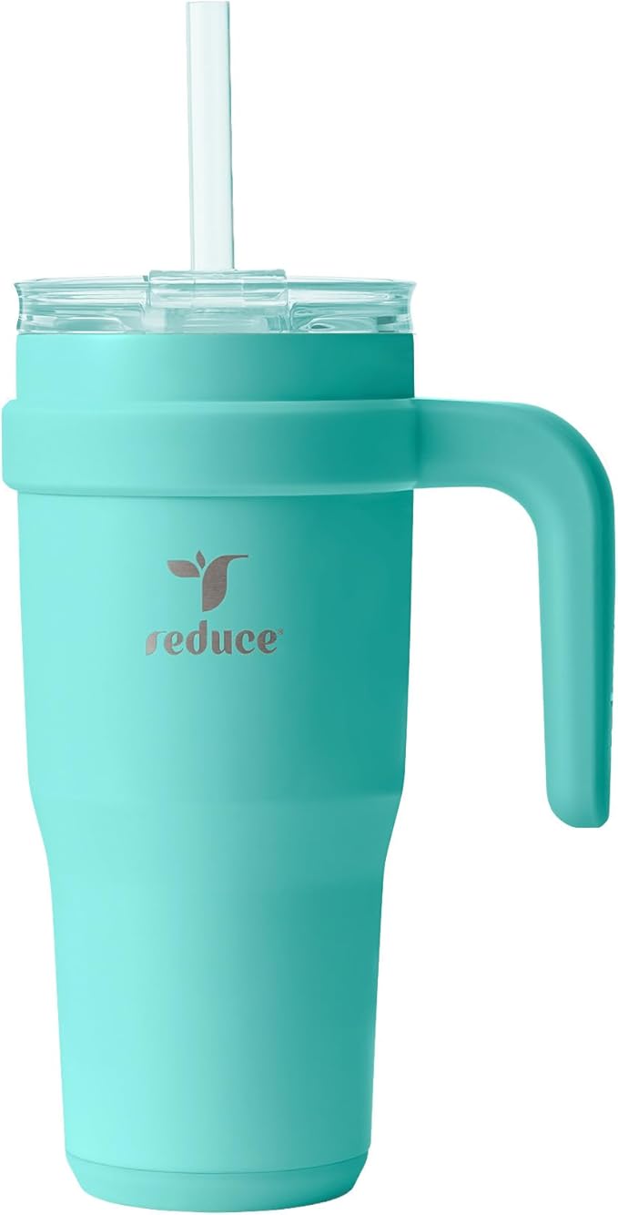 Reduce 24 oz Stainless Steel Tumbler with Handle - Dual-Wall Vacuum Insulated Travel Mug, Sweat-Proof Lid & Reusable Straw - Keeps Drinks Cold for 24 Hrs, Fits Cupholders, Dishwasher Safe-Ocean Breeze by Reduce