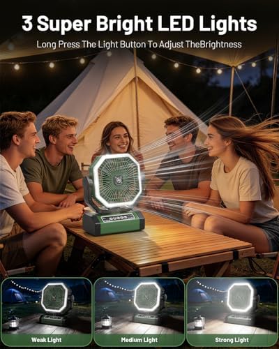 Allsion Camping Fan - 24000mAh Portable Fan, Rechargeable Fan with Light & Remote, Battery Powered Fan 4 Speed Strong Airflow, Desk/Camping/Outdoor/Gym Fan for Office Travel Treadmill Camping Gear - Image 4