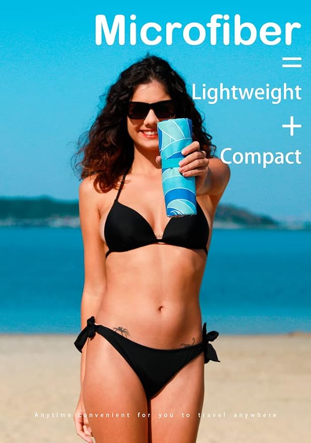Microfiber Thin Lightweight Beach Towel Sand Free Quick Dry Absorbent Compact - Image 2