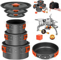 Smokey Camp Camping Cookware Mess Kit Set with Stove - Backpacking Camping Pots and Pans Set, All in One Non-Stick Camping Cooking Set, Portable Stove, Hiking, Picnic, Outdoor & Camping Cookware Set by SmokeyCamp
