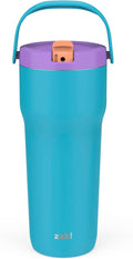 Zak Designs Sutton Travel Tumbler for On the Go, 30oz Stainless Steel with Vacuum Insulation, Straw Spout, Carry Handle for Cold Drinks (Turquoise) by ZakDesigns
