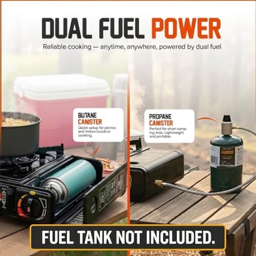 Portable Camping Stove, 3000W Dual Fuel Butane & Propane Gas Stove, Automatic Ignition, Adjustable Flame Control, Compact Backpacking Stove for Camping & Outdoor Cooking (with Adapter Pipe) - Image 3