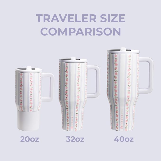 HydroJug Traveler - 32 oz Water Bottle with Handle & Flip Straw - Fits in Cup Holder, Leak Resistant Tumbler-Reusable Insulated Stainless Steel & Rubber Base - Gifts for Women & Men, Primrose - Image 4