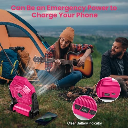 Odoland Portable Rechargeable Fan, 20000mAh Camping Fan with LED Lantern - Image 4