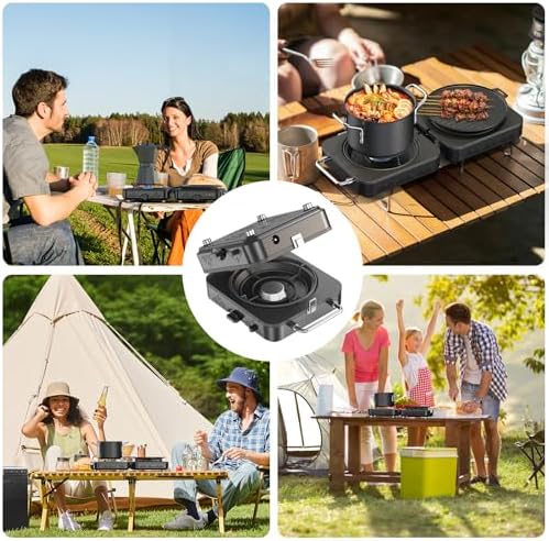 2 Burner Propane Camping Stove, 20000 BTU Foldable Portable Camp Stove with Piezo Ignition & Adjustable Burners, Outdoor Gas Cooker with Carry Bag for Camping, RV, Tailgating & Emergency Use - Image 2
