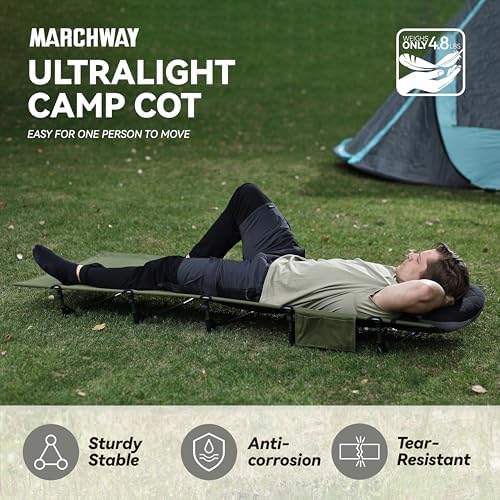 MARCHWAY Ultralight Folding Tent Camping Cot Bed, Portable Compact for Outdoor Travel, Base Camp, Hiking, Mountaineering, Lightweight Backpacking (Army Green) - Image 2