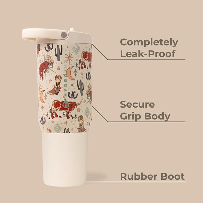 HydroJug Sport - Stainless Steel Tumbler with Straw, Vacuum Insulated, 20oz Leakproof Water Bottle, Ergonomic Design, Reusable, Dishwasher Safe, Rubber Base, Durable for Gym or Outdoors, Rodeo - Image 2