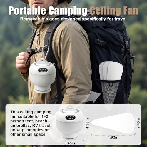 Camping Fan with Light & Remote, Portable Ceiling Fan Wireless Rechargeable Tent Fan with 4 Speeds,3 Light Modes,Timer, Battery Powered Fan for Tents, Canopy, Beach, RV, Car, Camper & Outdoor - Image 6