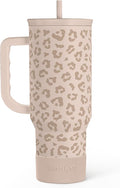 SANDJEST Leopard Tumbler with Handle, Insulated Cup Stainless Steel Travel Mug Cup, Gifts for Women Girl on Birthday Christmas, Tan Leopard, 40oz by SANDJEST