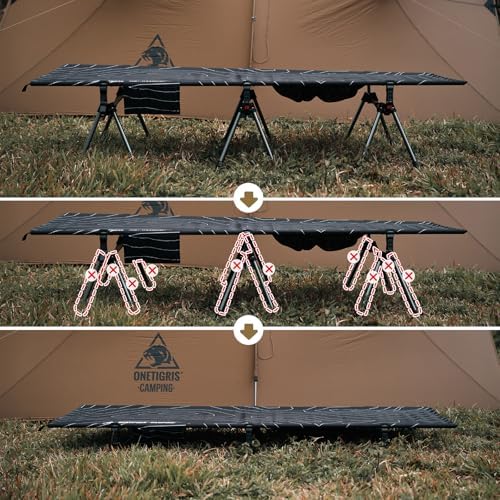 ONETIGRIS SUPRANUBIS Camping Cot, Height Adjustable with Cot Leg Extenders, Strong Support 330lbs, Lightweight Comfortable Folding Bed for Camping, Hiking, Travel, Truck, Beach, Office Nap - Image 6