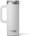 RTIC 20oz Road Trip Travel Mug with Lid and Handle, Ceramic Lined, Insulated, Stainless Steel, Metal, Double Wall Vacuum-Insulation, Portable Coffee, Tea Cup for Hot and Cold Drink, Cool Grey by RTIC