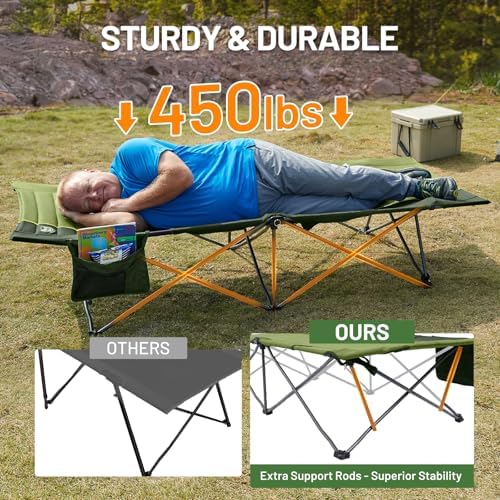 Timber Ridge 31.8" W Extra Wide Heavy Duty Camping Cot for Adult, Easy Set Up Oversized Sleeping Cot with Carry Bag for Camping, Travel and Outdoors, Support up to 450lbs, Green - Image 5