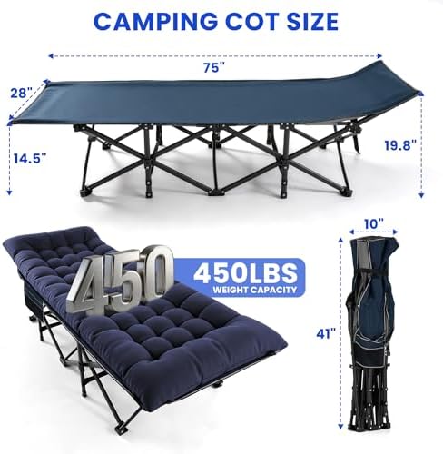 Camping Cot for Adults, Blue, 28" Extra Wide - Image 2
