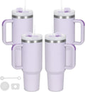 4 Pack 40 Oz Tumbler with Handle Bulk, Double Wall Vacuum Insulated Stainless Steel Tumbler with Lid and Straw, 40 oz cup with Silicone Spill Proof Stopper Set (Purple) by Temolulu