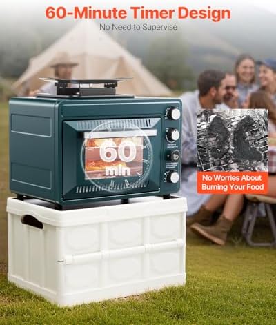 VEVOR Outdoor Camping Oven, 2-in-1 Portable Gas Camping Stove Oven Combo, Adjustable Fire, 60-Minute Timer, Windproof, for Camping Backyard Picnic Outdoor Cooking, Universal Butane Canister Compatible - Image 4