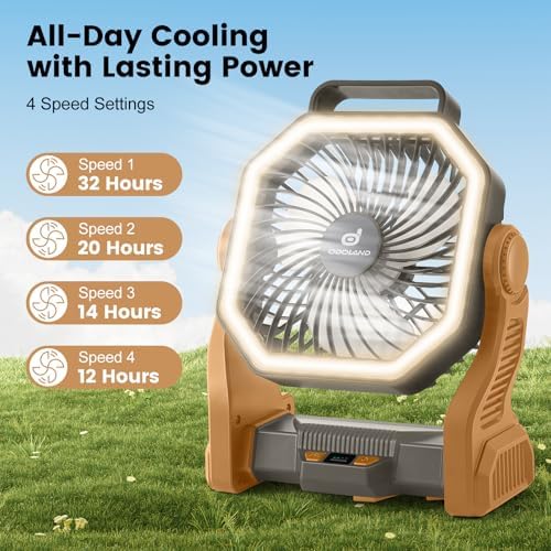 Odoland Portable Rechargeable Fan, 20000mAh Camping Fan with LED Lantern - Image 3