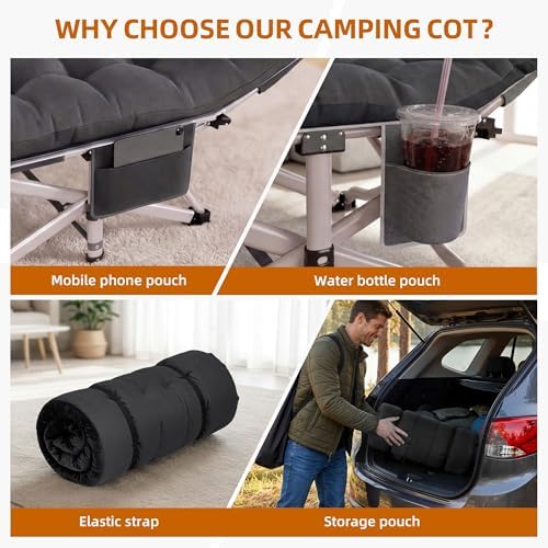 Folding Camping Cots for Adults 2 PackHeavy Duty 800 LBS Sleeping Cot with Removable Pad & Carrying Bag Portable Foldable Cot for Outdoor Camping, Guest Sleep, Beach, Office Nap（Black Pad & Gray Pad） - Image 6